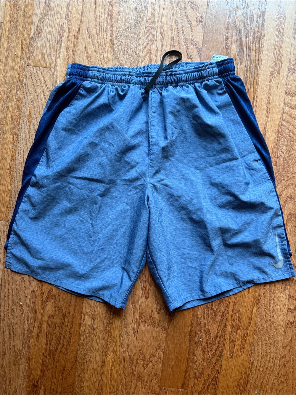 Nike Blue Athletic Shorts with Navy Side Panels, men’s medium